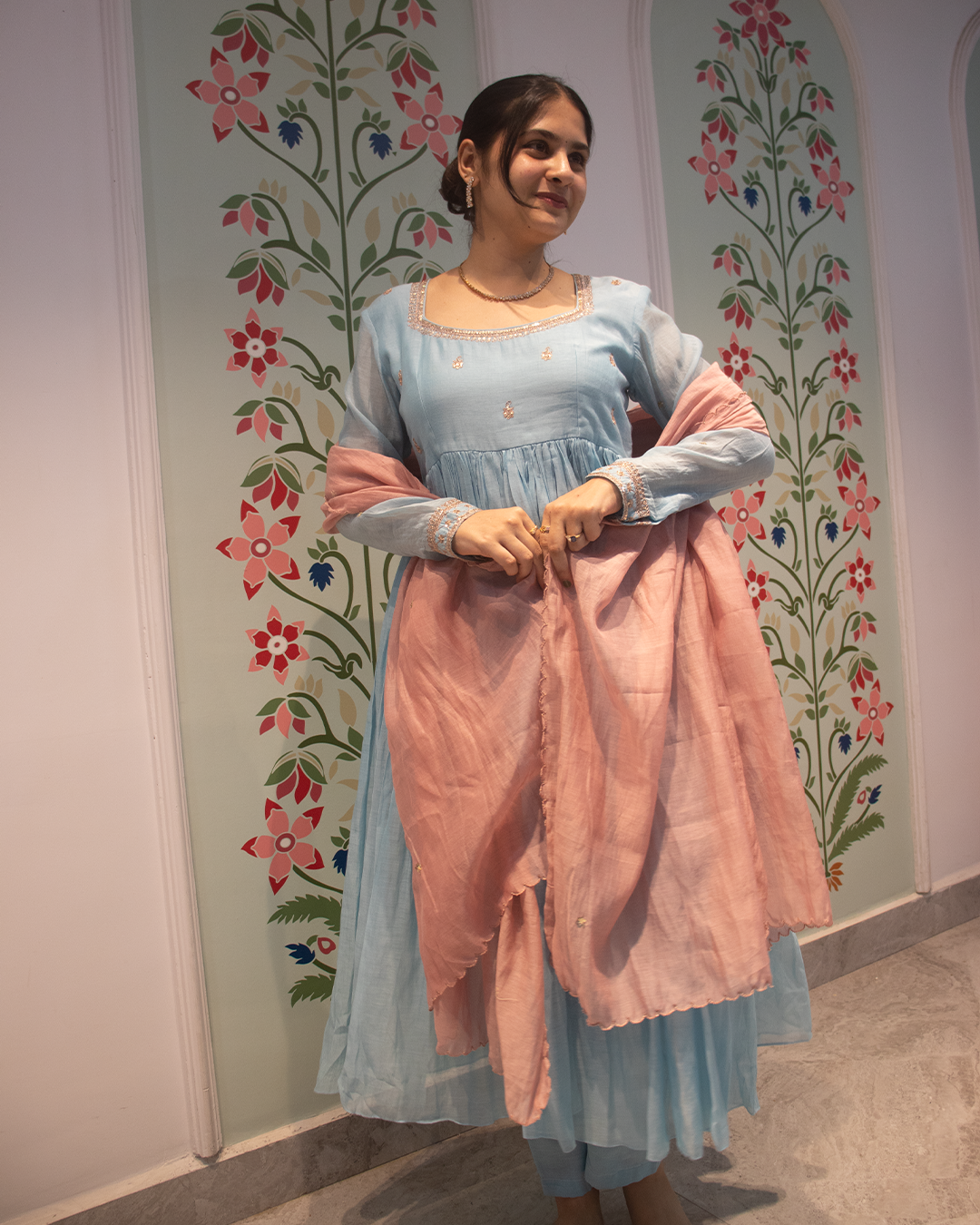 Neelima chanderi kurtha set