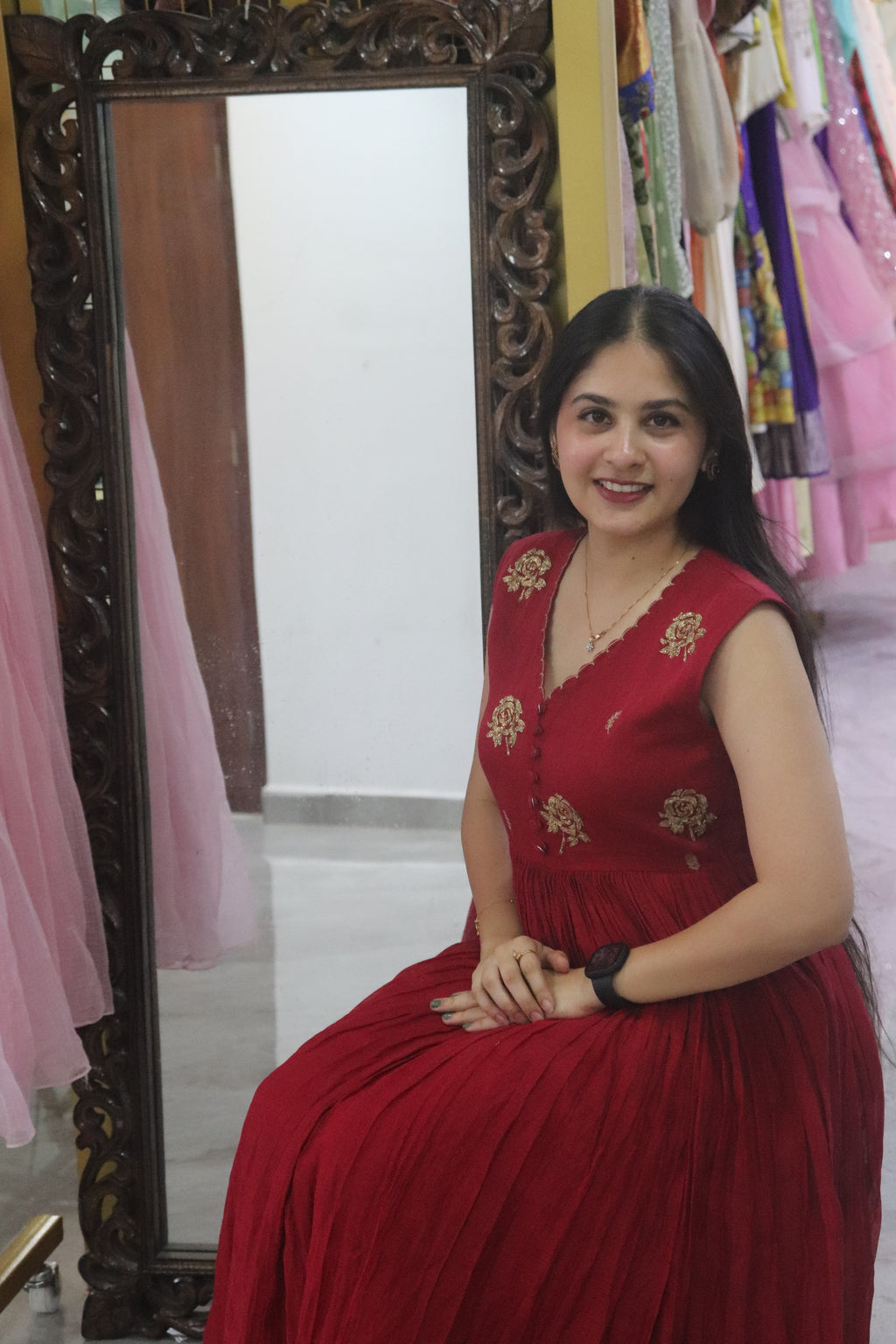 Gulabi pitta chanderi dress
