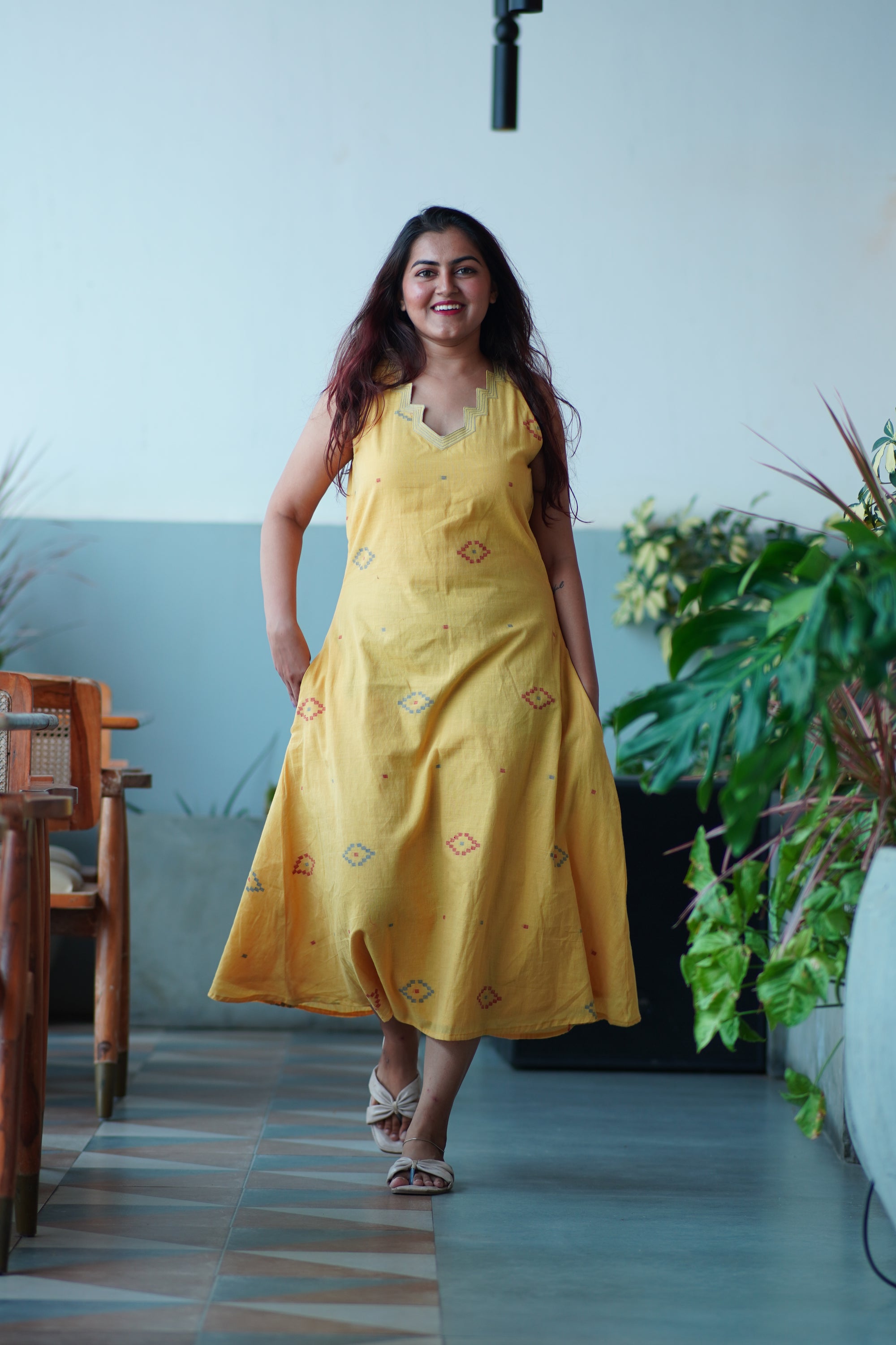 A line jamdani dress