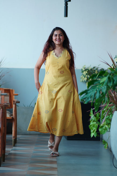 A line jamdani dress