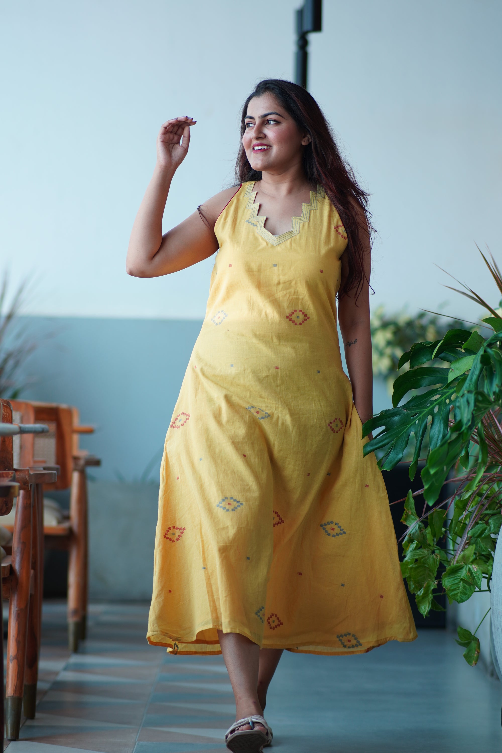 A line jamdani dress