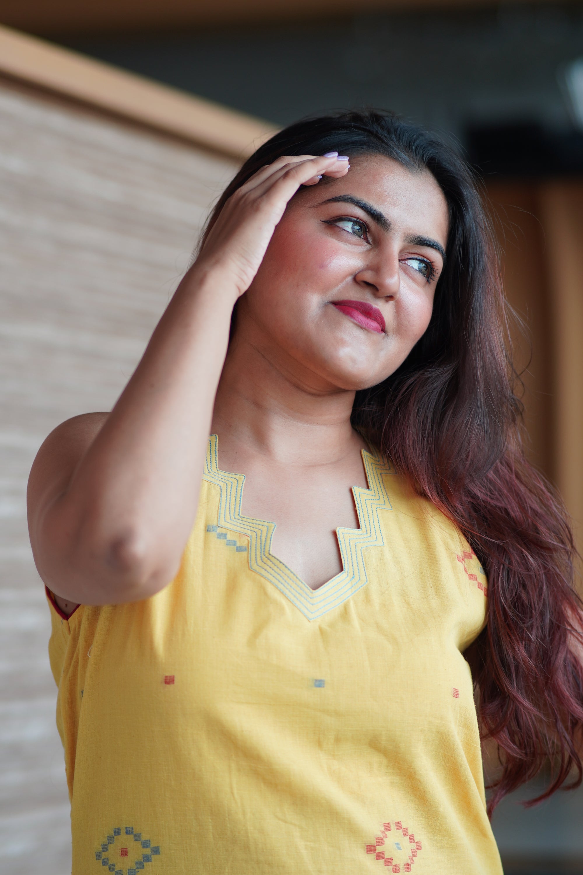 A line jamdani dress