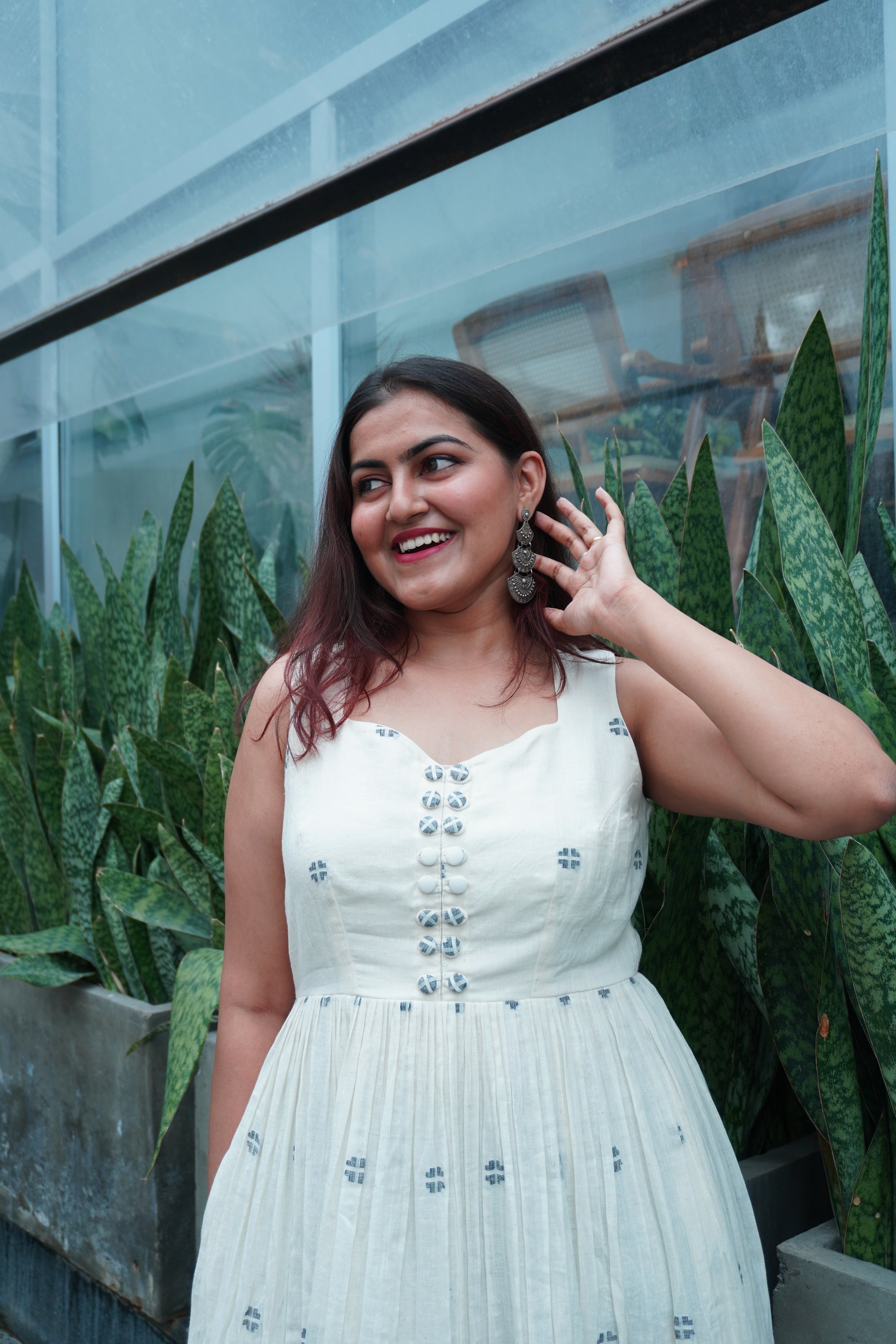 Double buttoned jamdani dress
