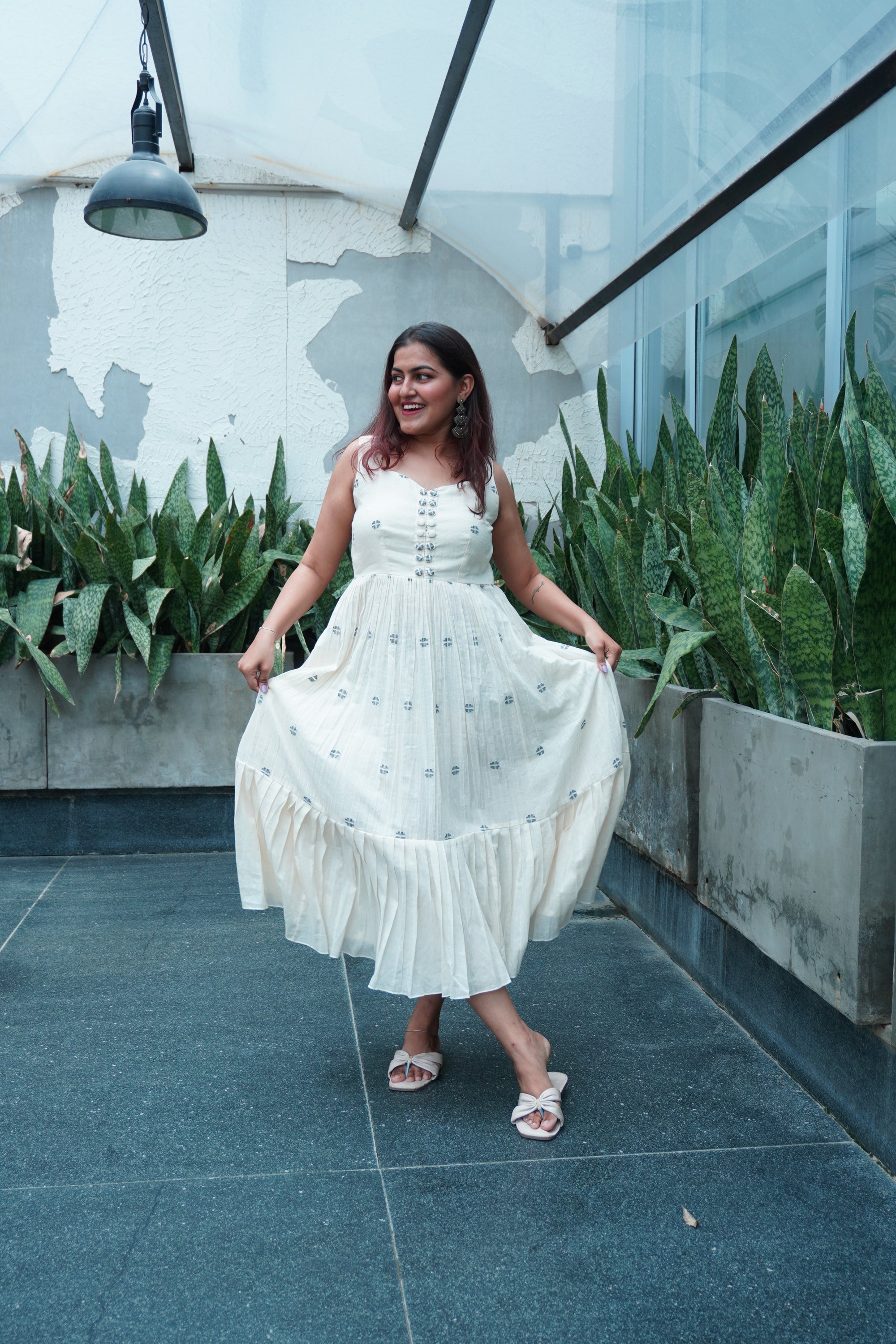 Double buttoned jamdani dress