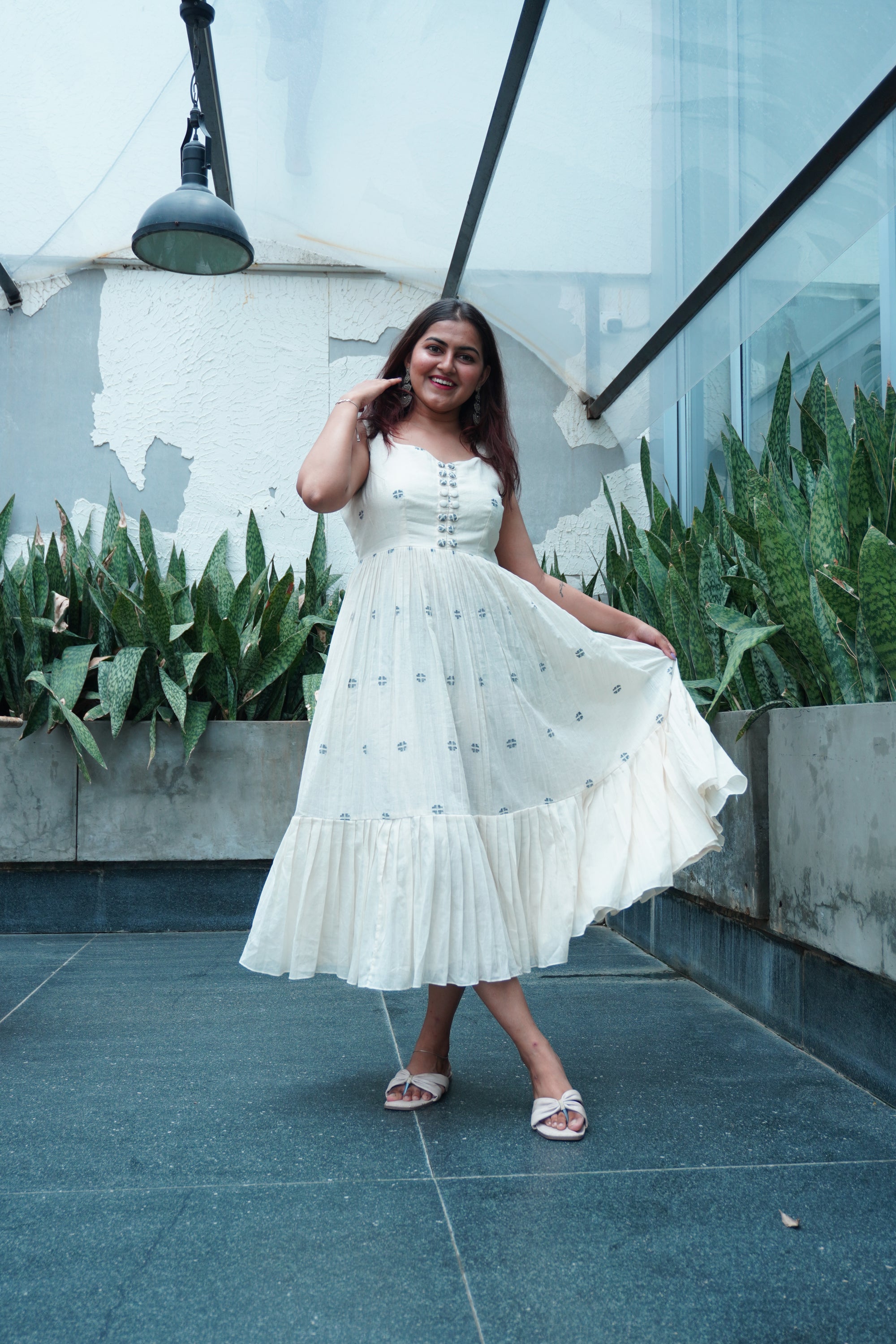 Double buttoned jamdani dress