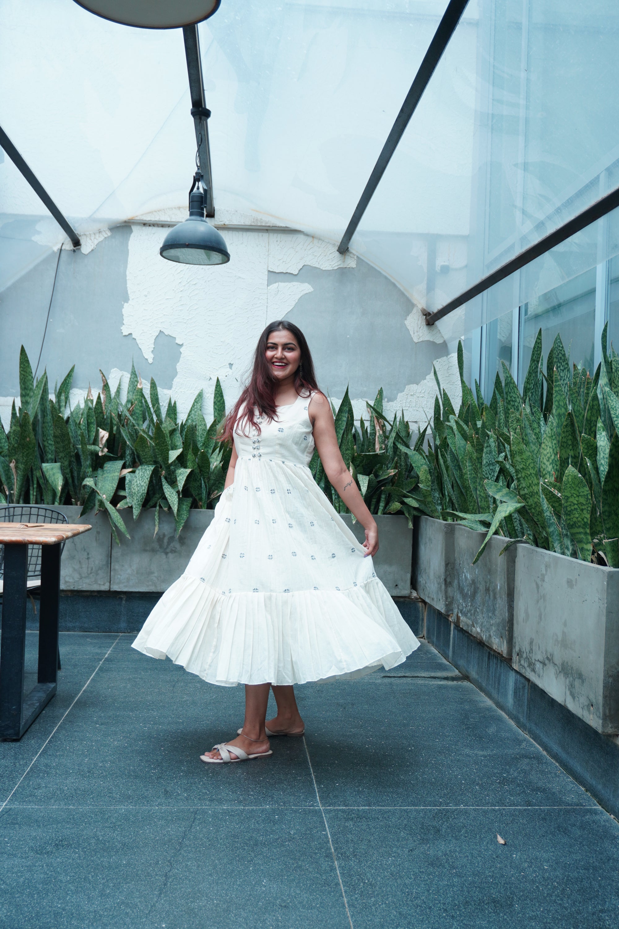 Double buttoned jamdani dress