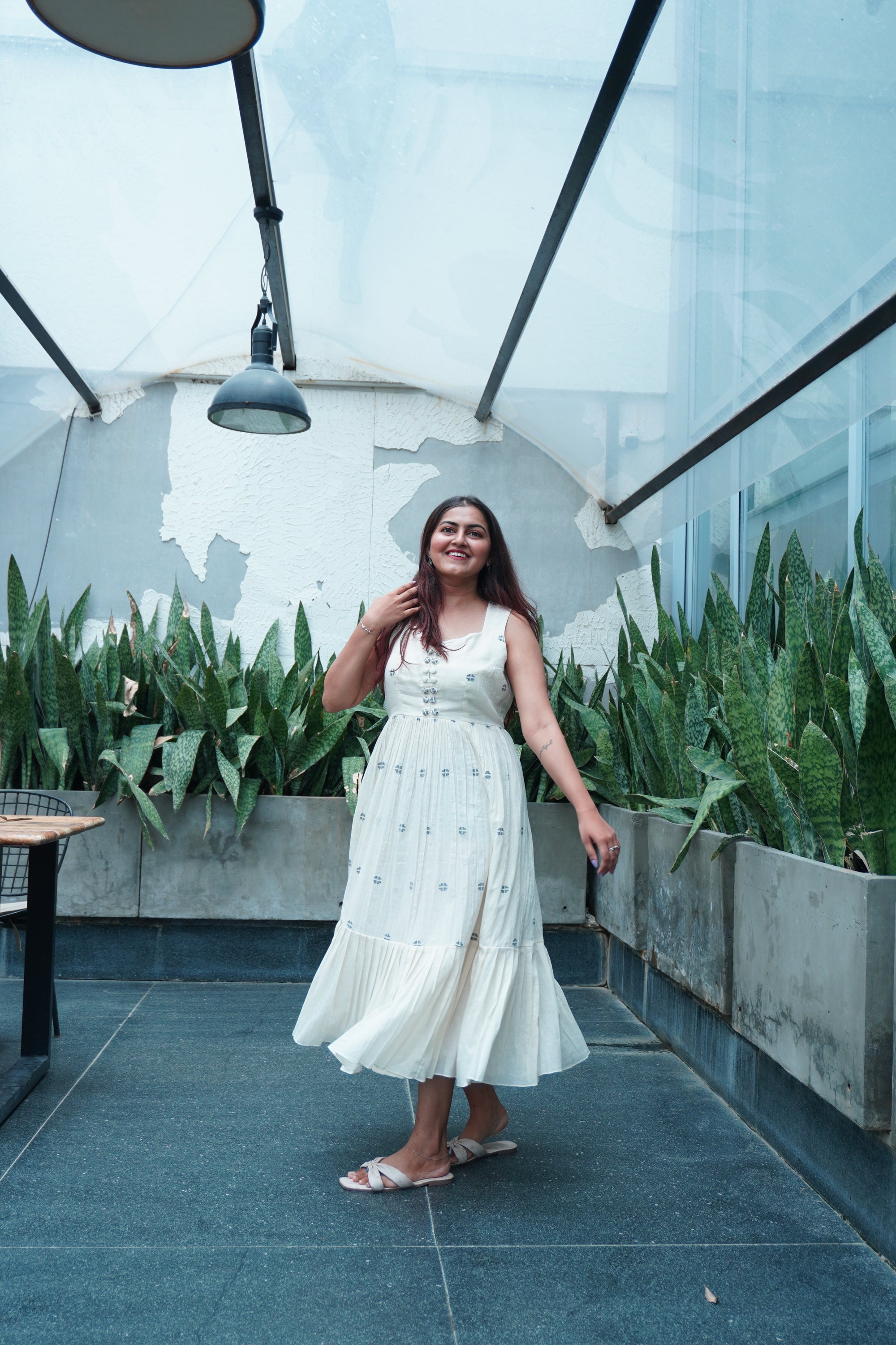 Double buttoned jamdani dress