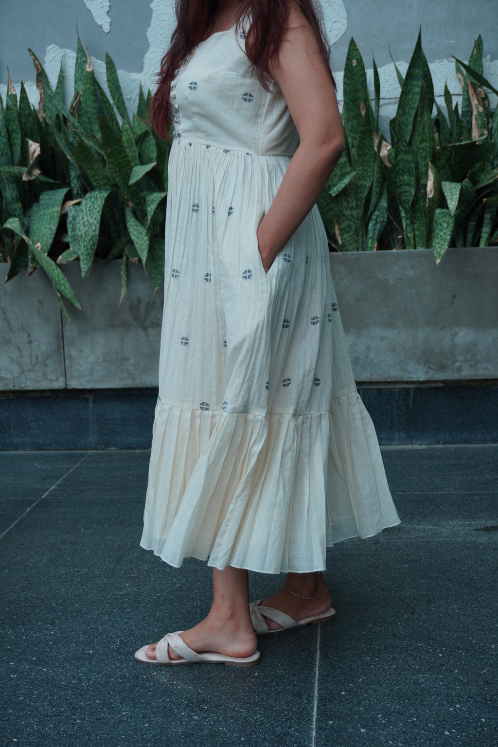Double buttoned jamdani dress