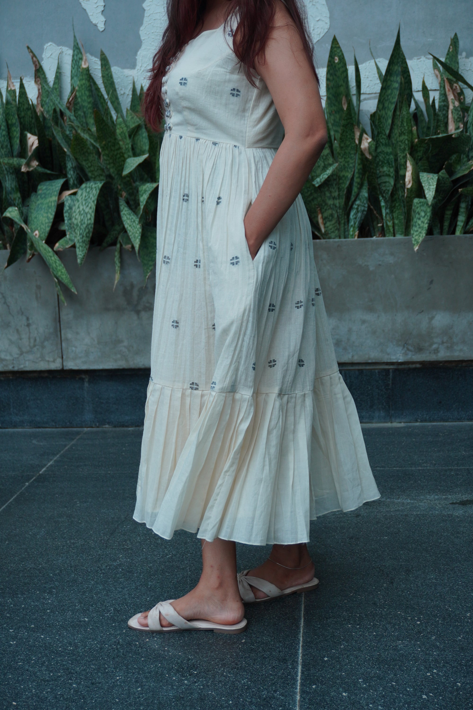 Double buttoned jamdani dress