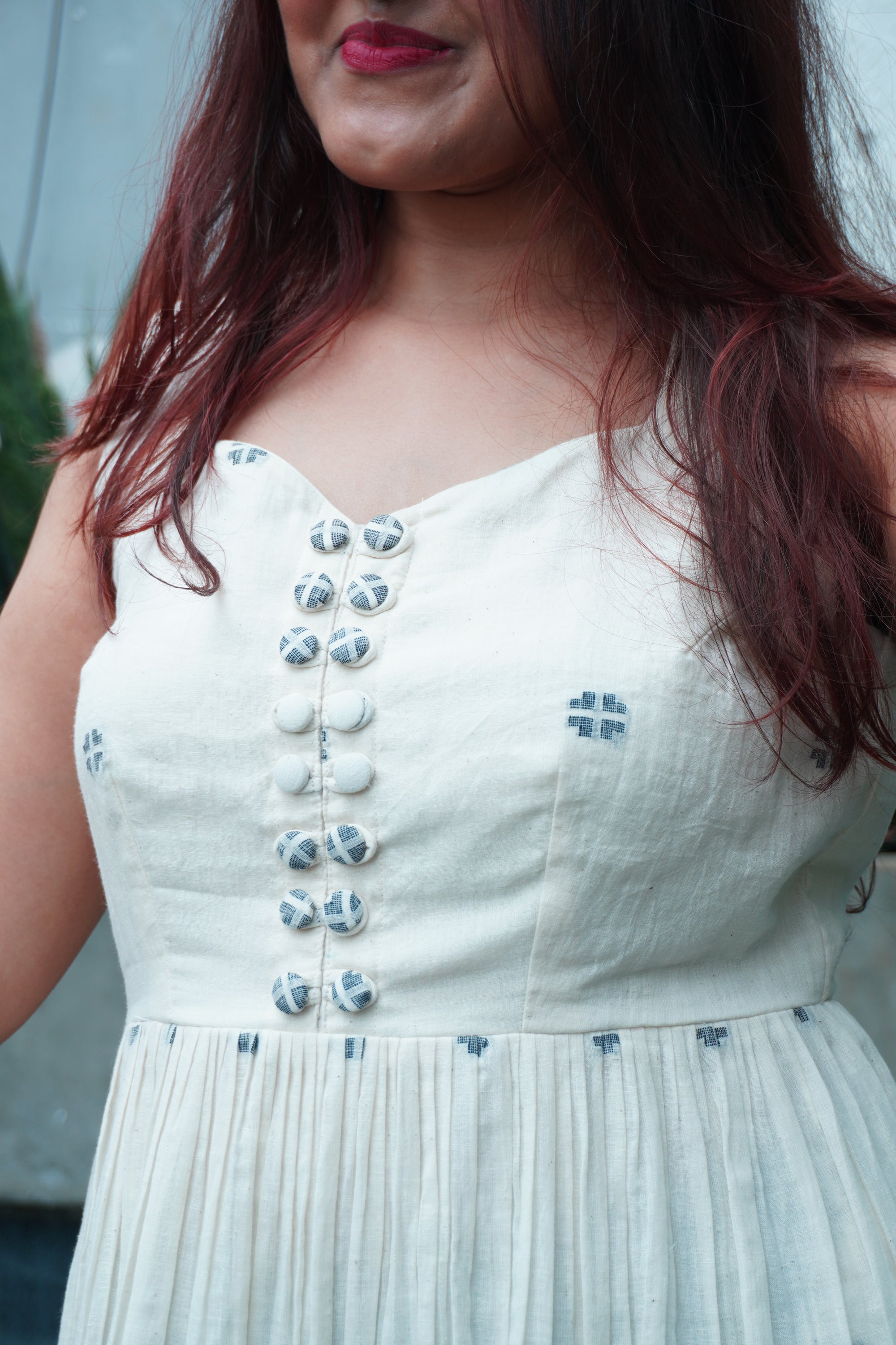 Double buttoned jamdani dress