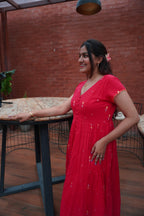 Jamdani red dress