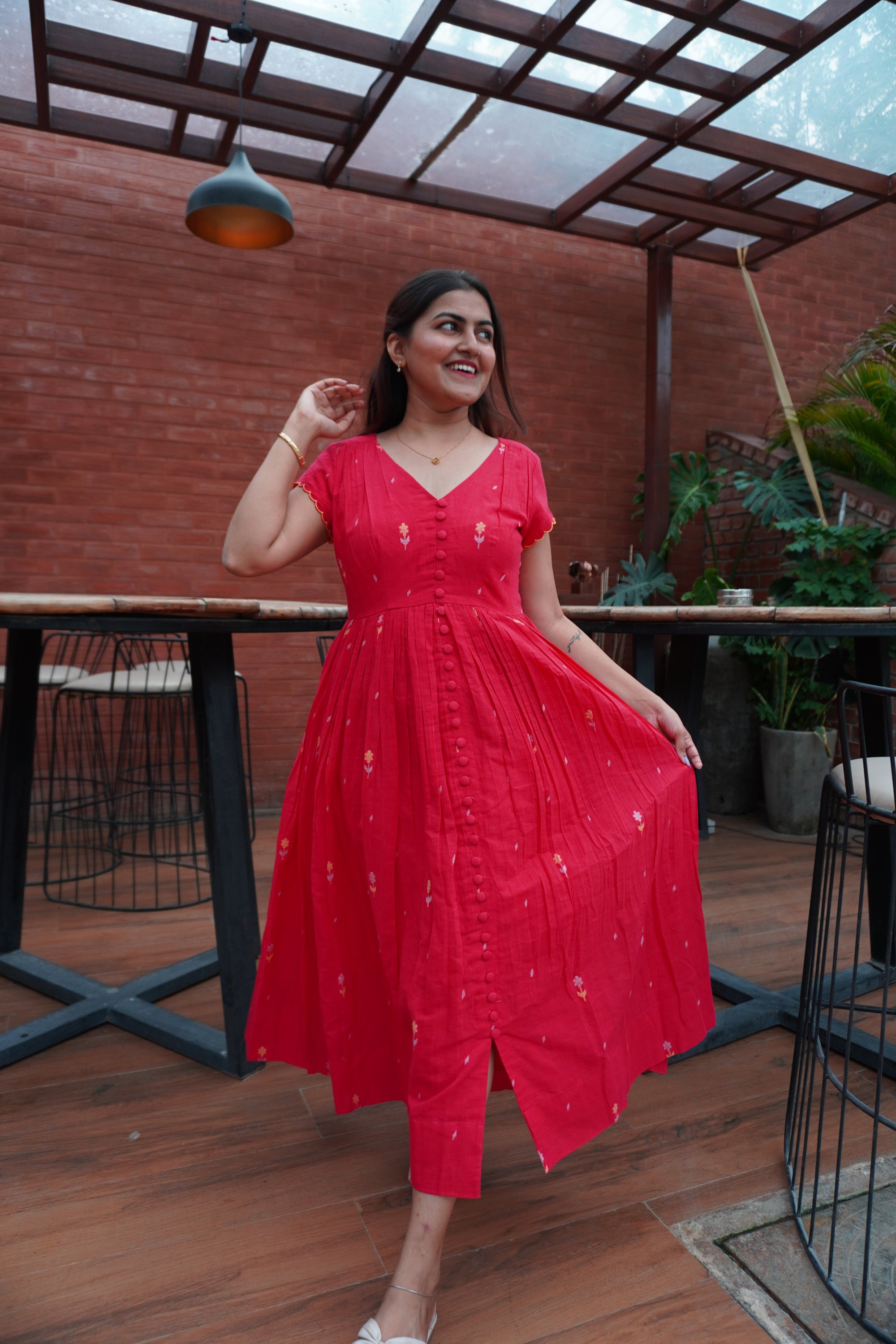 Jamdani red dress