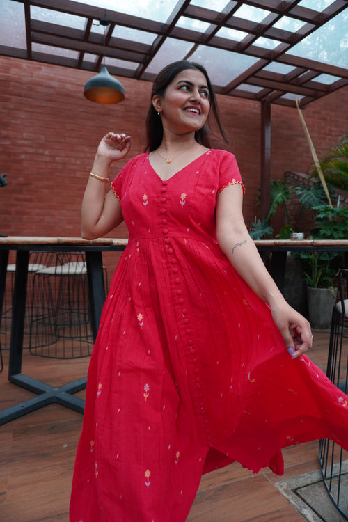 Jamdani red dress