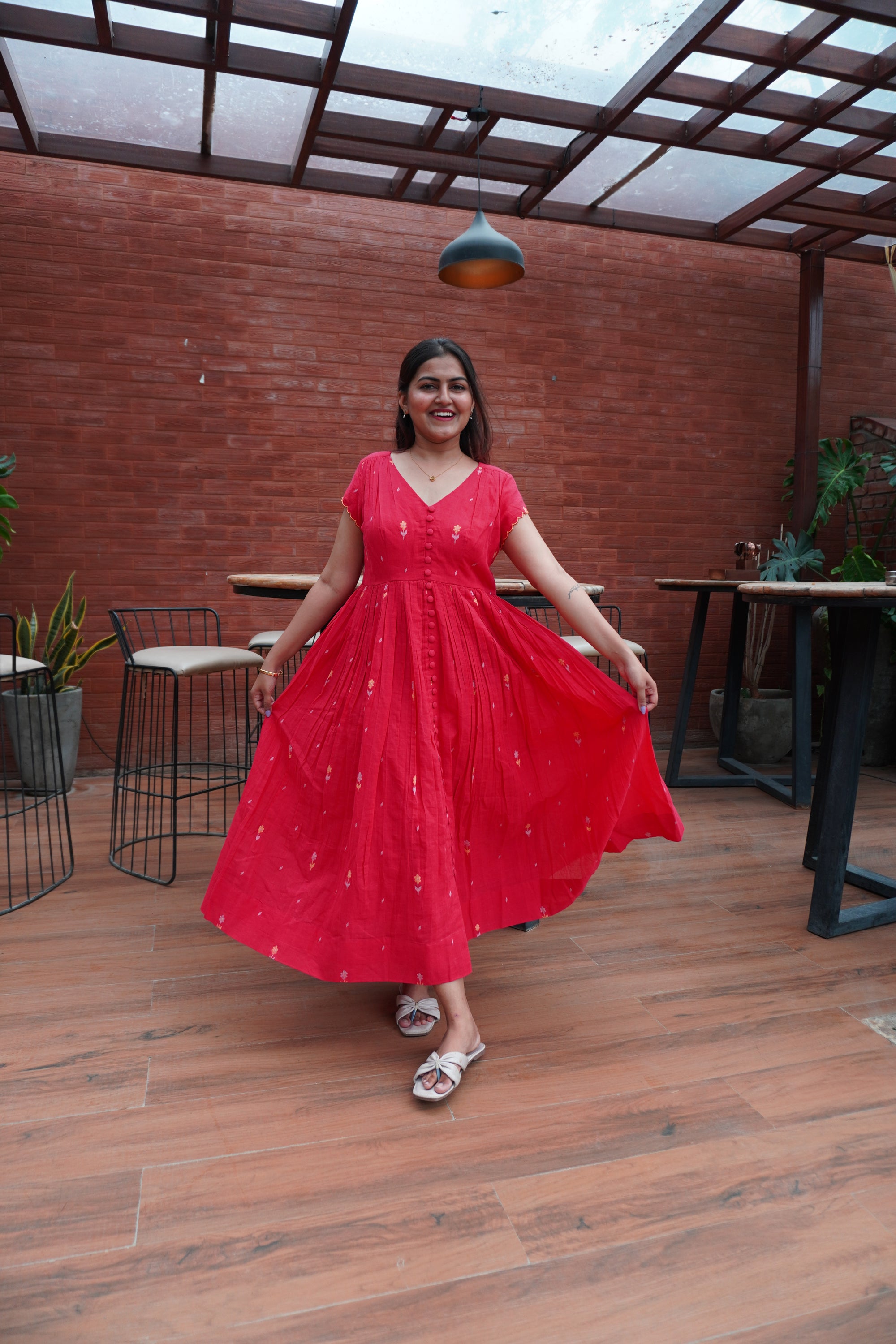 Jamdani red dress
