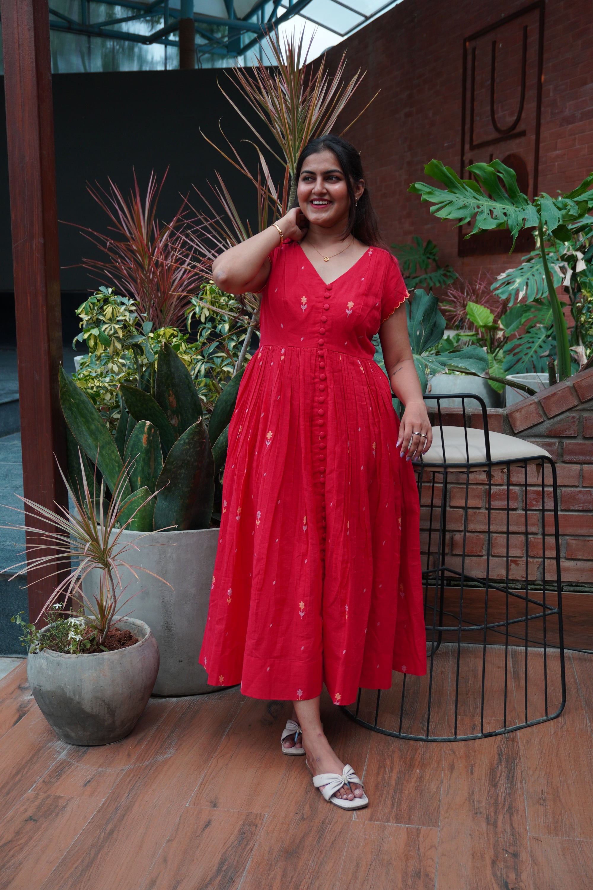 Jamdani red dress