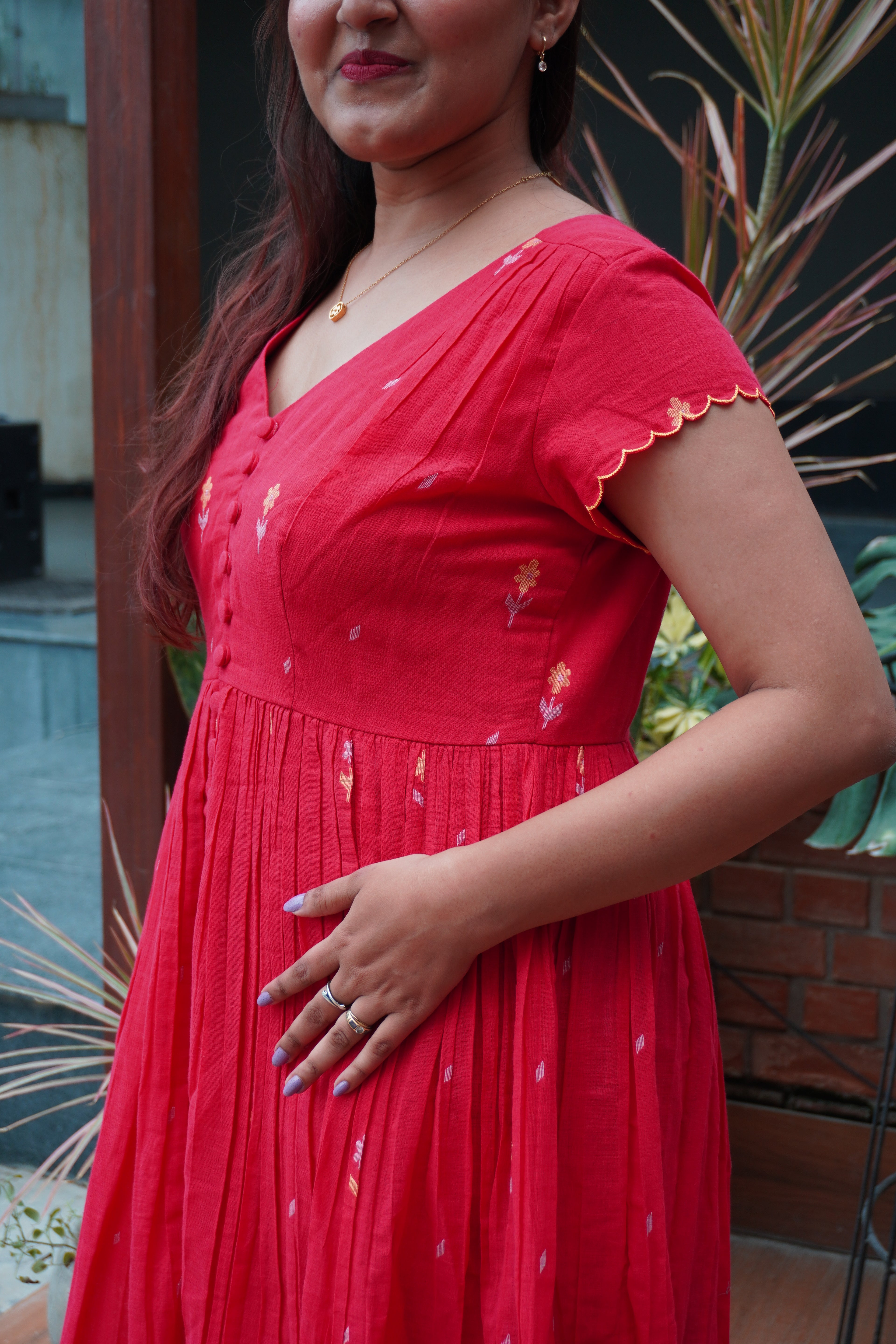 Jamdani red dress