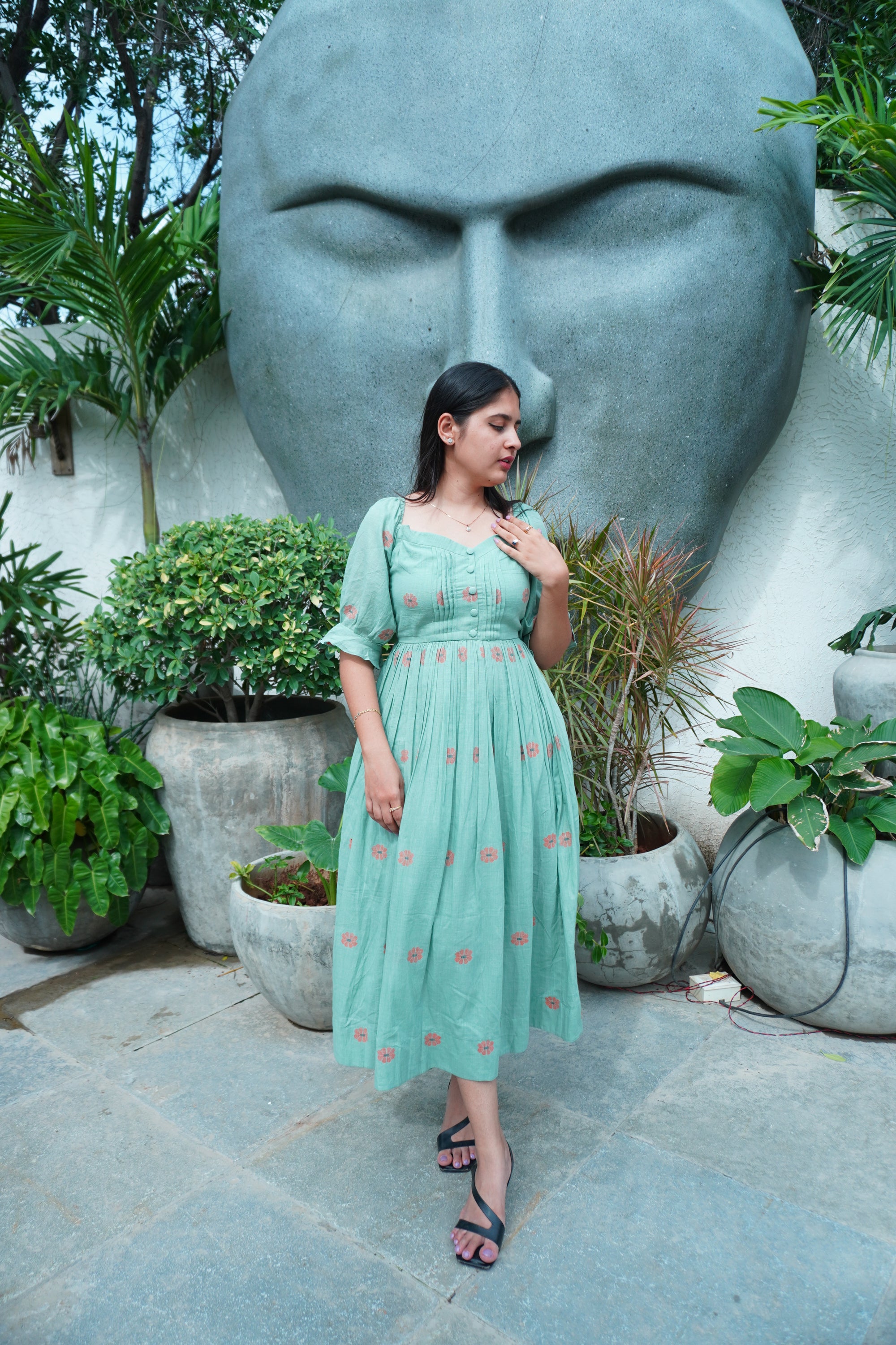 jamdani tie up dress