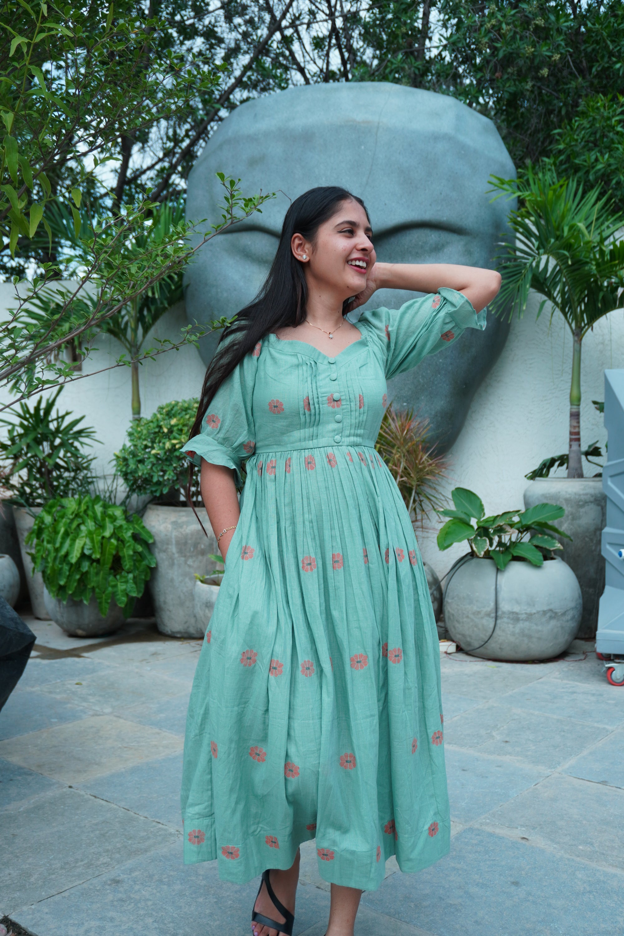 jamdani tie up dress