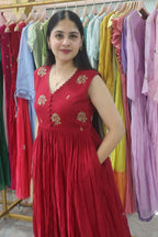 Gulabi pitta chanderi dress