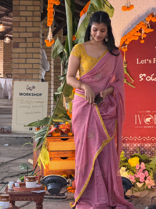 Blush Pink Chanderi Saree