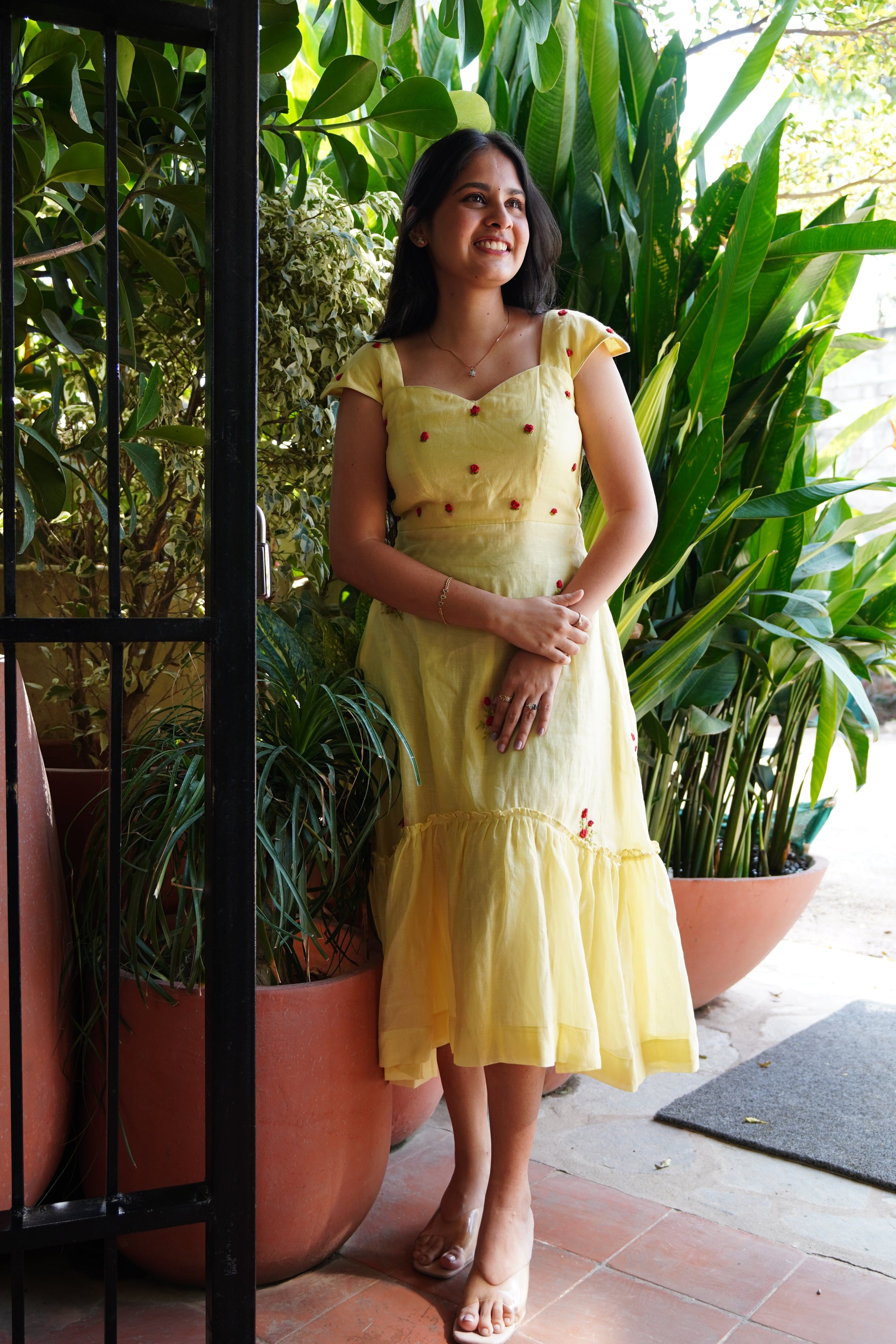 Ishika Golden Flora Dress